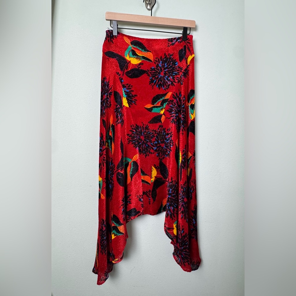 La DoubleJ Silk Velvet Blend Floral Martha‎ Skirt Red Midi Size Small